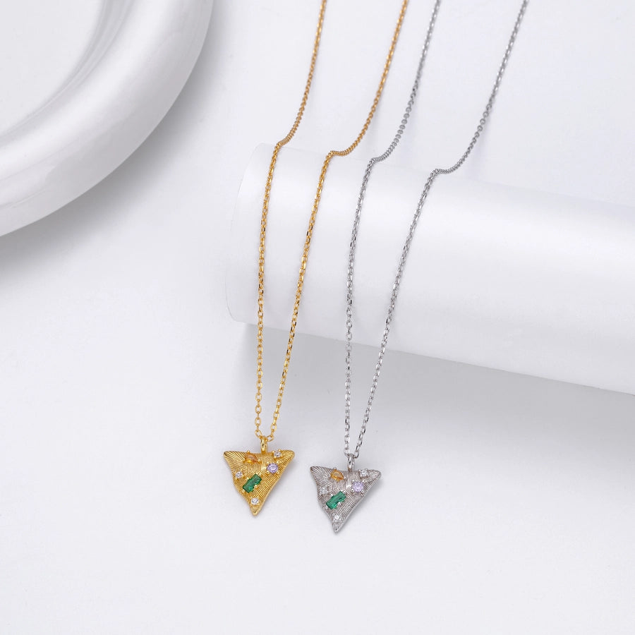 925 Sterling Silver Rack Plated Plated Long-Lasting Plated Zircon cable chain Inlay Triangle Pendant Necklace