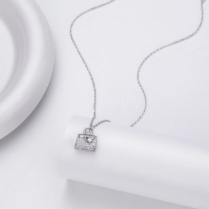 925 Sterling Silver Rack Plated Plated Long-Lasting Plated Zircon cable chain Inlay Bag Pendant Necklace