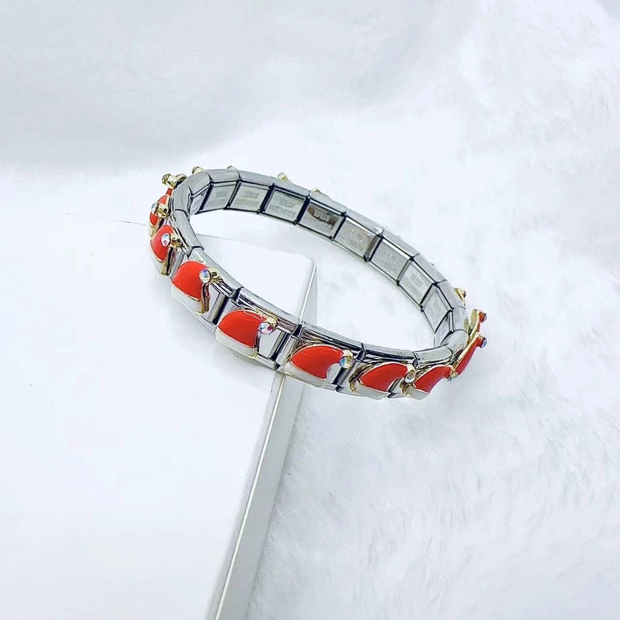 Simple Style Christmas Hat Santa Claus Christmas Socks 304 Stainless Steel Zircon Bracelets In Bulk Stainless Steel Bracelets