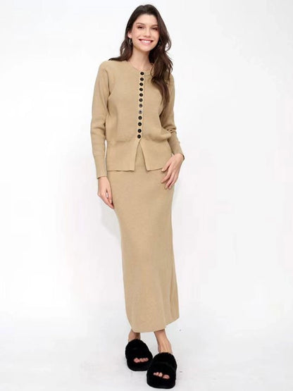 Autumn and Winter Classic Style Cardigan Skirt Long Skirt Two-Piece Set Knitted Sweater Skirt Gentle Wear a Set
