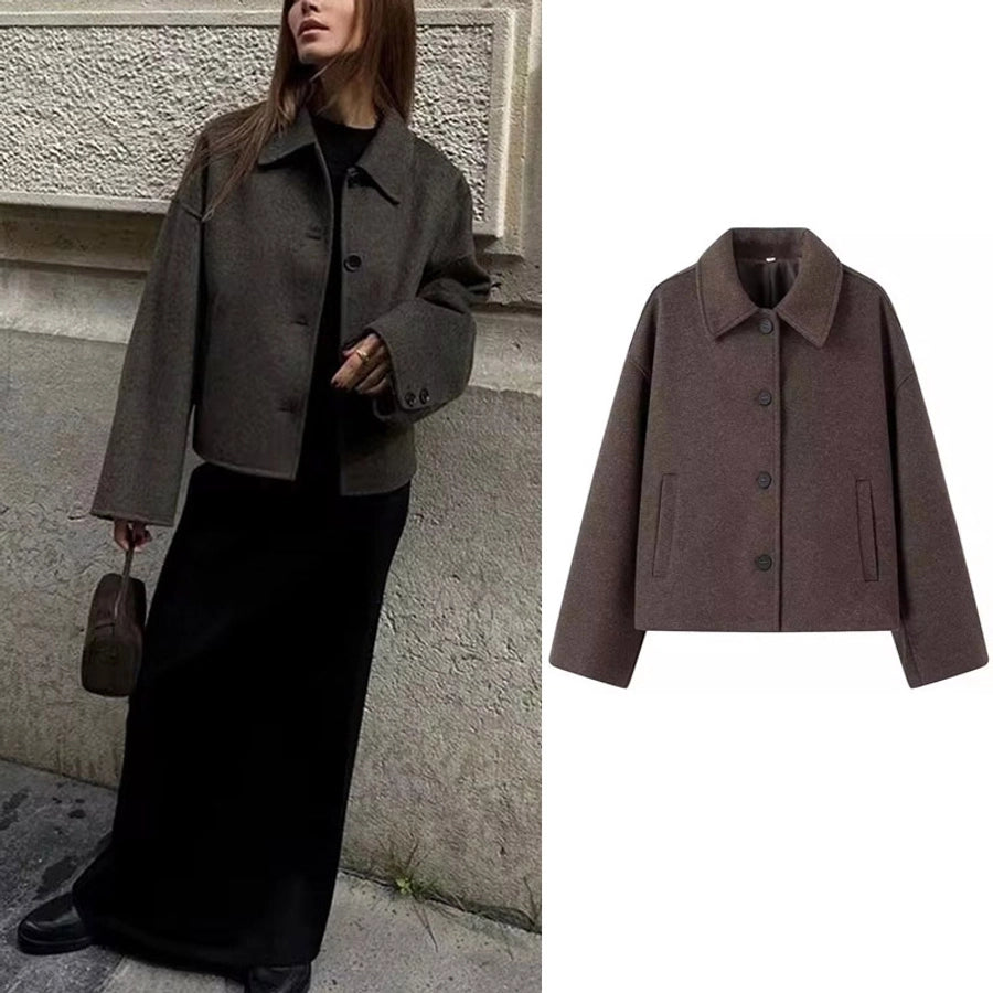 Women's Preppy Style Solid Color Single Breasted Coat Woolen Coat