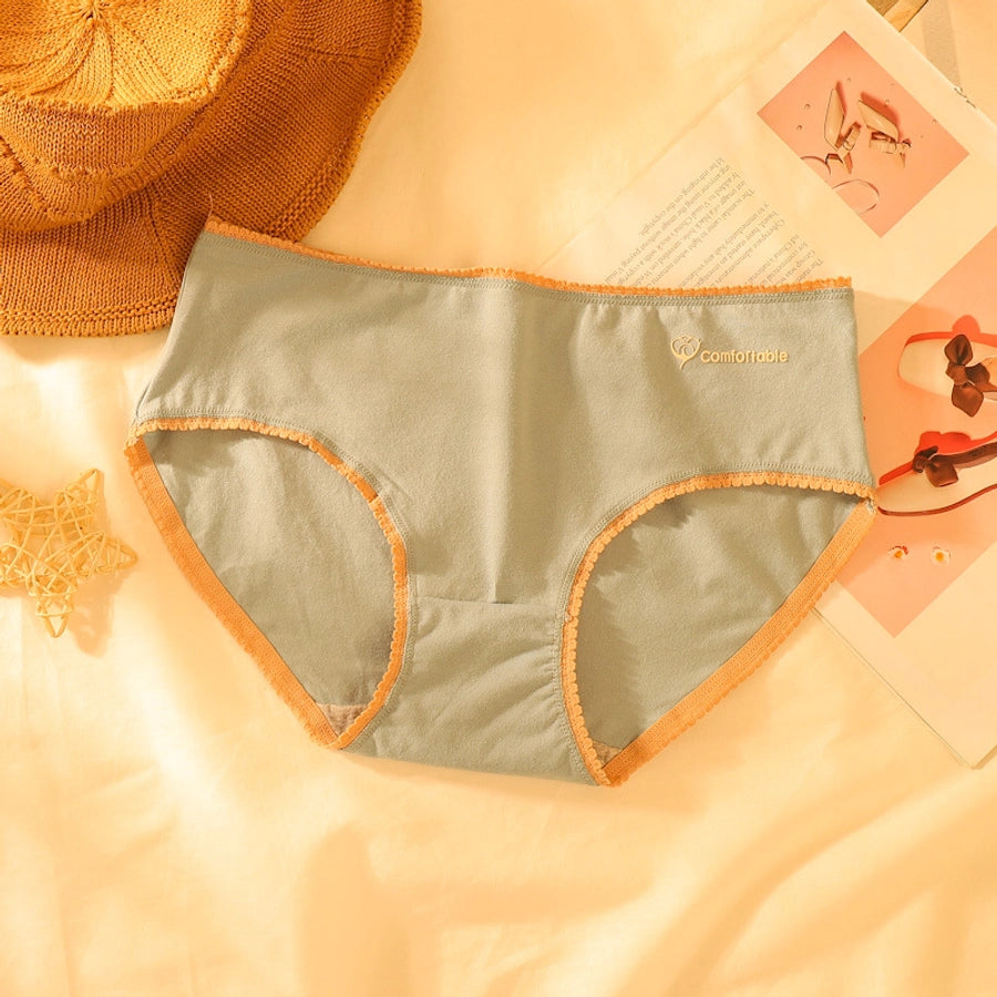 letter solid color breathable mid waist briefs panties