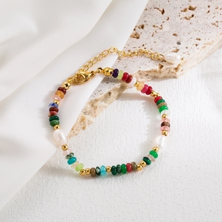Cute Sweet Colorful 304 Stainless Steel Natural Pearl natural stone Bracelets In Bulk