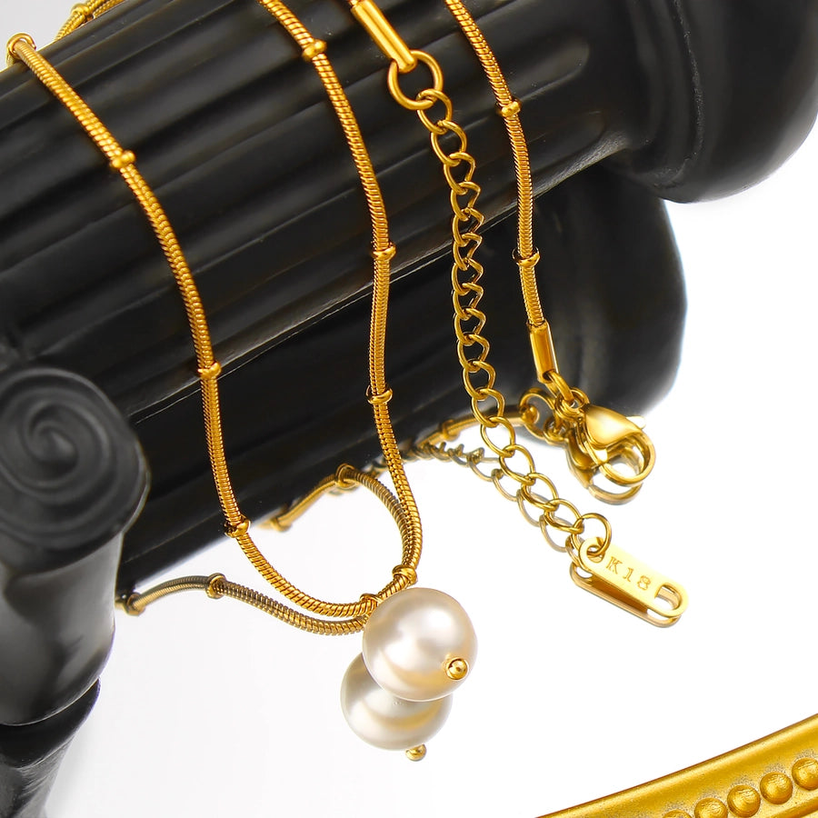 Jewelry IG Style Simple Style Round 304 Stainless Steel Pearl 18K Gold Plated Plating Inlay Pendant Necklace