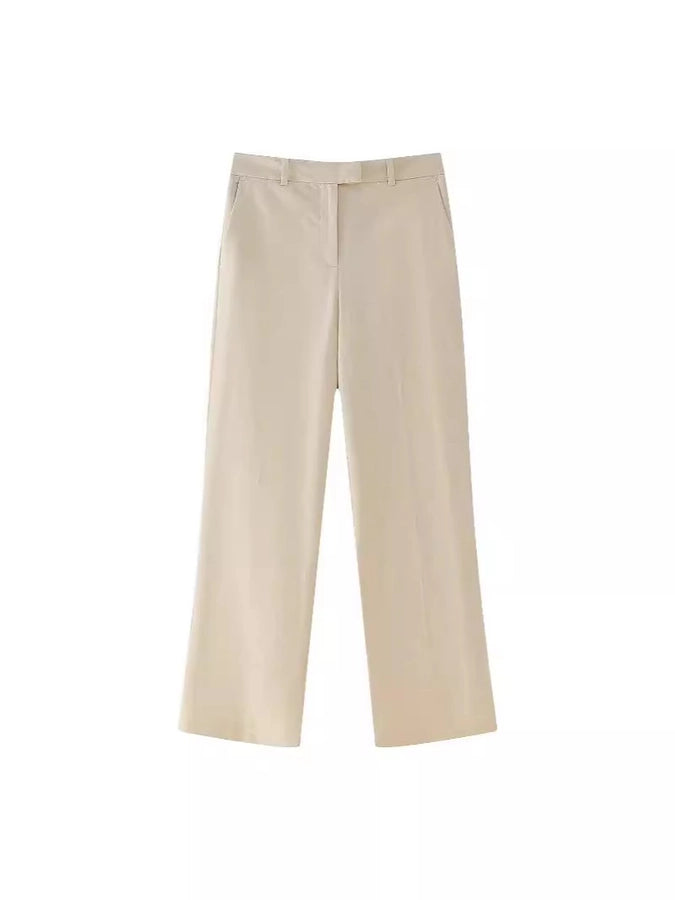 Business Women's British Style Solid Color Polyester Button Pants Sets Pants Sets