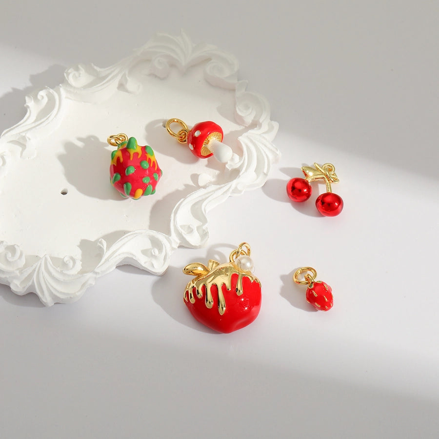 1 Piece 8.8*5MM Hole 3~3.9mm Copper 18K Gold Plated Strawberry Mushroom Pendant Jewelry Accessories