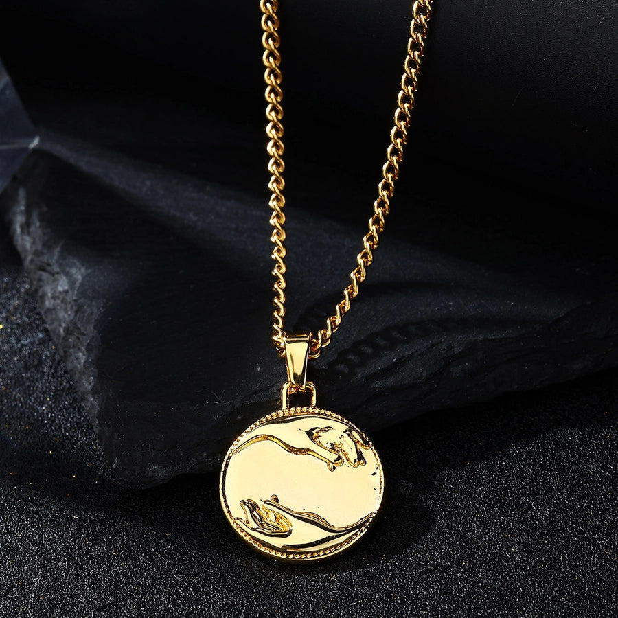Casual Round 304 Stainless Steel 18K Gold Plated Men's Pendant Necklace