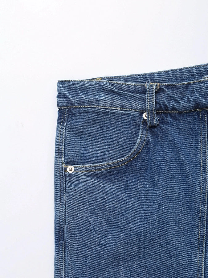 Daily Women's Simple Style Classic Style Solid Color Denim Pocket Skirt Sets Skirt Sets