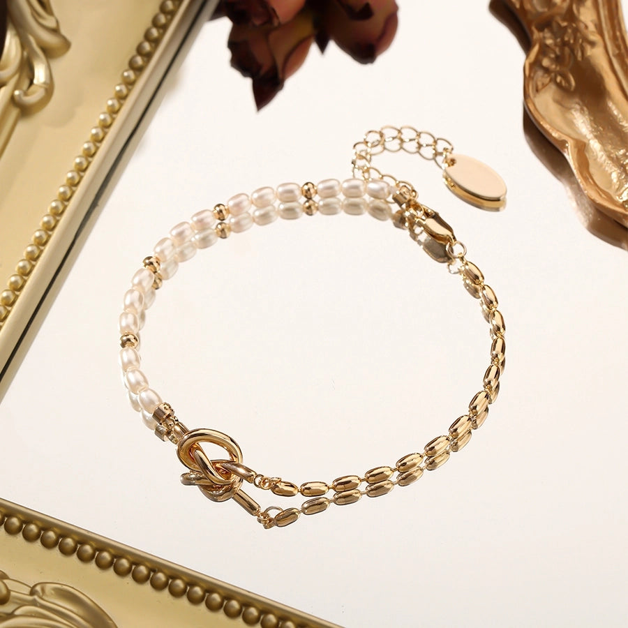 Glass Copper ball chain 16K Gold Plated Beaded Pearl Plating Knot Bracelets