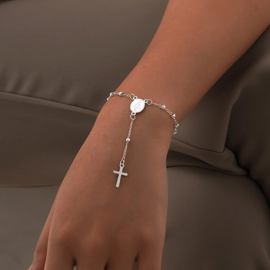 Vintage Style Simple Style Cross 201 Stainless Steel ball chain Bracelets In Bulk Stainless Steel Bracelets