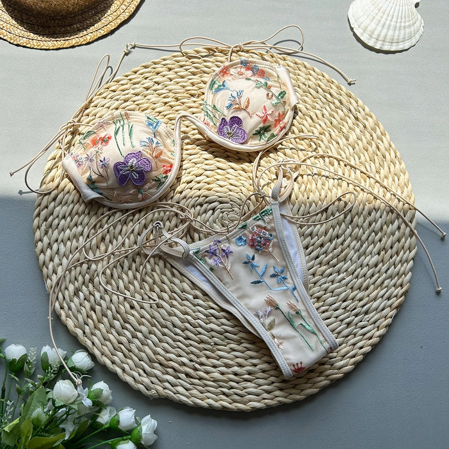 Women's Flower 2 Pieces Set Bikinis Swimwear
