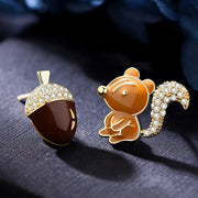 Silver Needle: Squirrel + Nut Stud Earrings