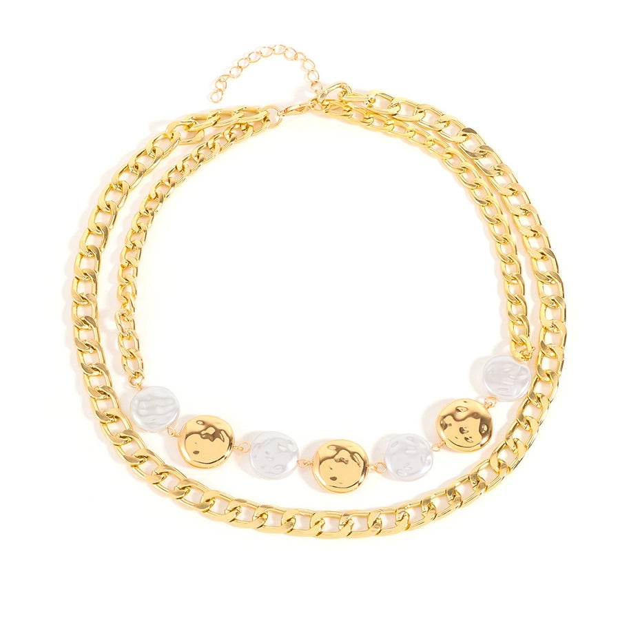 Retro Punk Geometric Alloy Beaded Chain Layered Necklaces