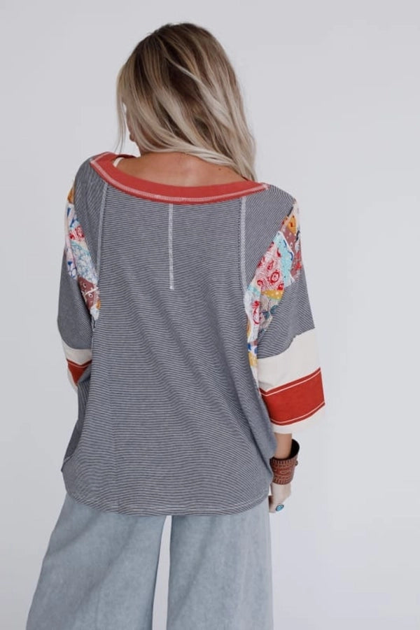 Hoodies & Sweatshirts 3/4 Length Sleeve Casual Streetwear Color Block Stripe