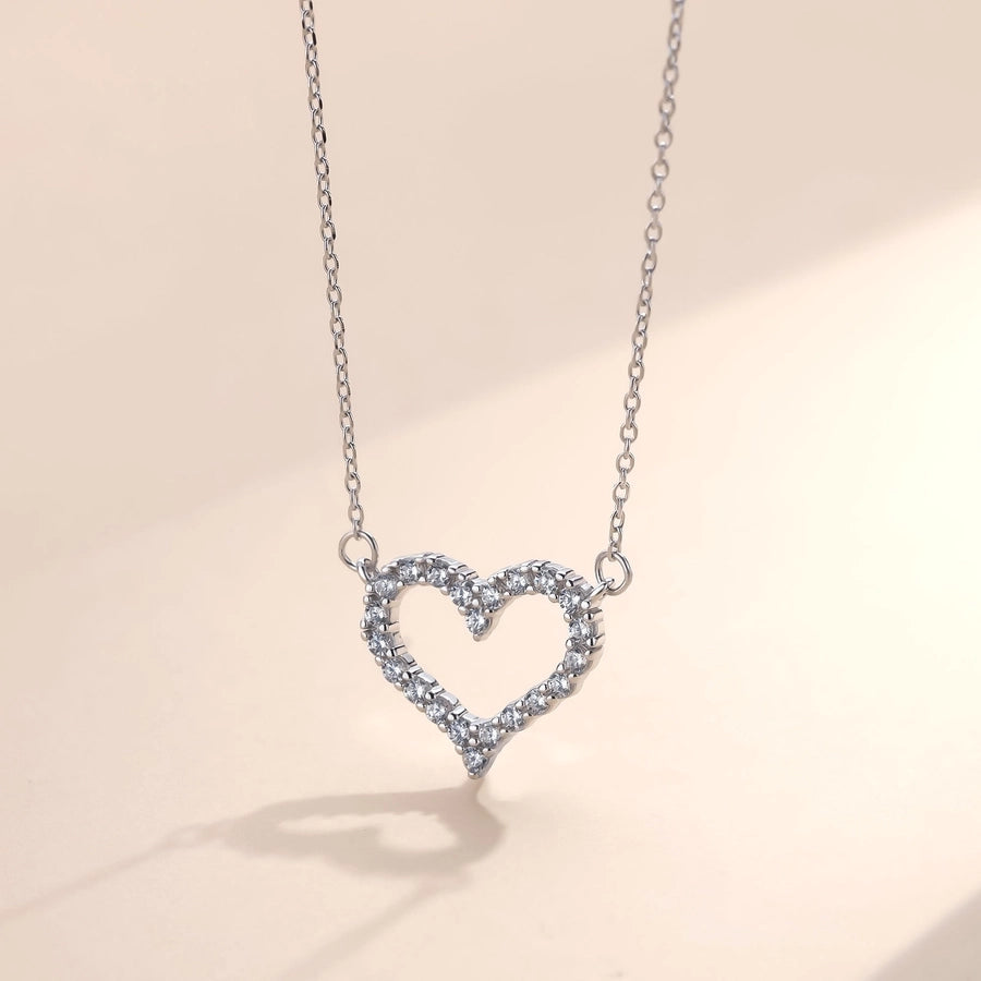 S925 sterling silver full diamond heart-shaped zircon pendant heart-shaped hollow clavicle chain Valentine's Day girlfriend Gift necklace jewelry