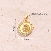 White Zircon Wheel Screw round Plate Pendant (Gold) [19x17mm (Aperture: 5x2.5mm)]