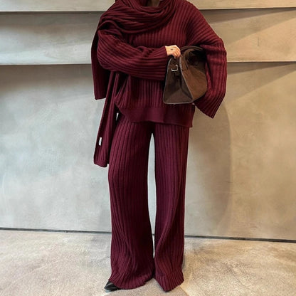 Holiday Wine Red Women's Vacation Simple Style Solid Color Polyester Pants Sets Pants Sets