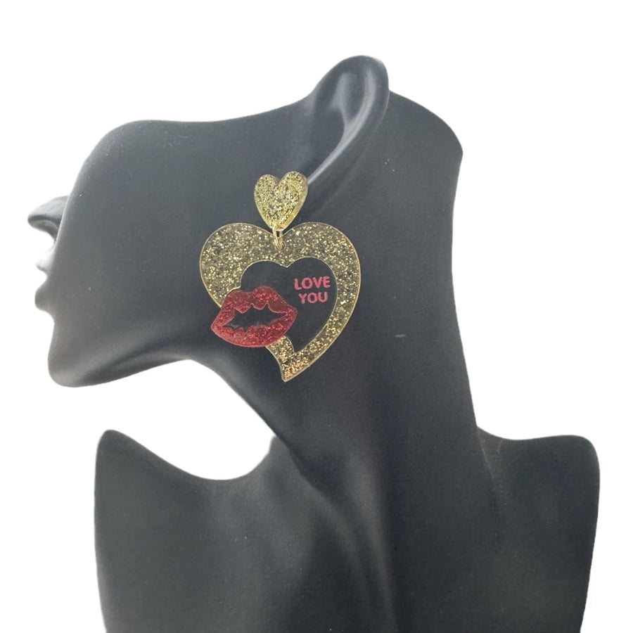 1 Pair Cute Exaggerated Heart Shape Handmade Arylic Drop Earrings