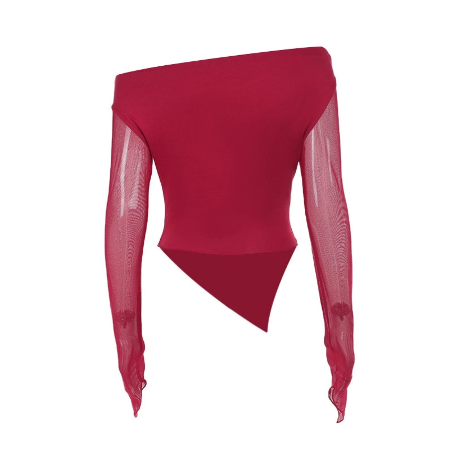 Women's T-shirt Long Sleeve Blouses Wine Red Elegant Solid Color