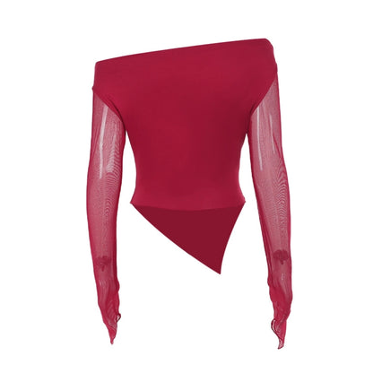 Women's T-shirt Long Sleeve Blouses Wine Red Elegant Solid Color