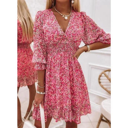 women's ruffled skirt pastoral v neck printing half sleeve ditsy floral above knee daily
