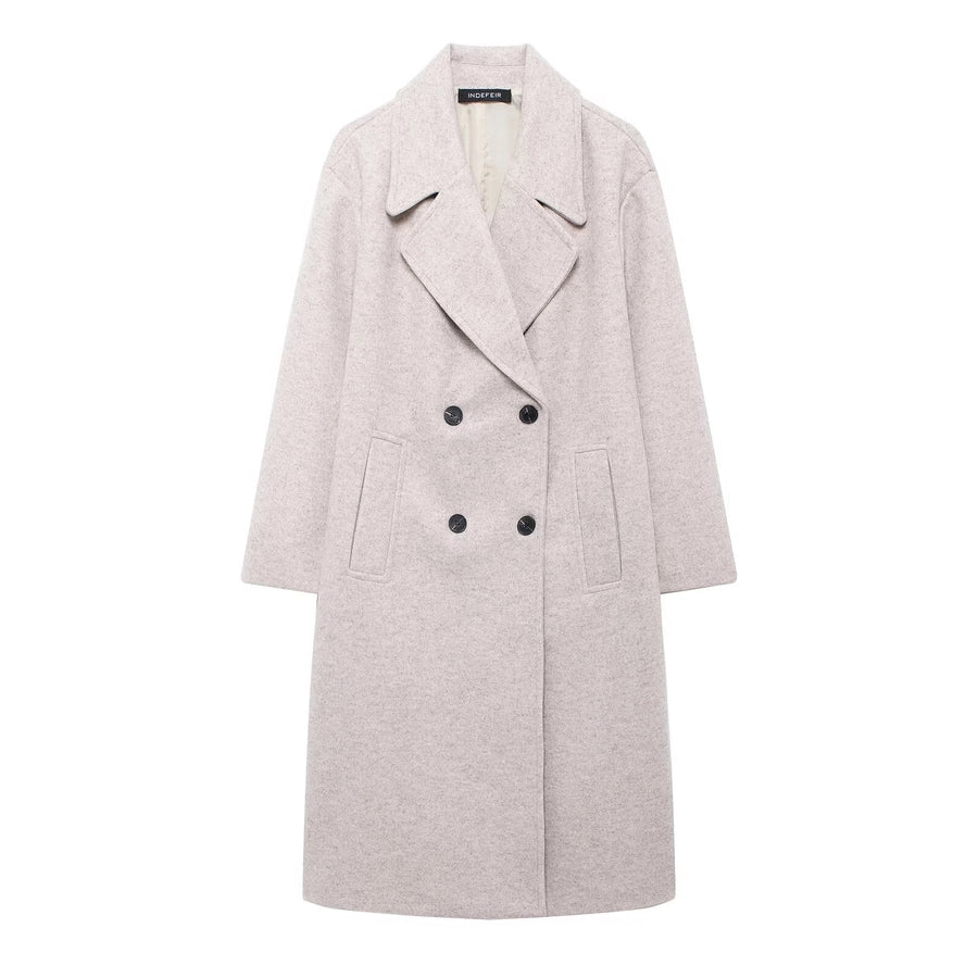 Women's Elegant Solid Color Double Breasted Coat