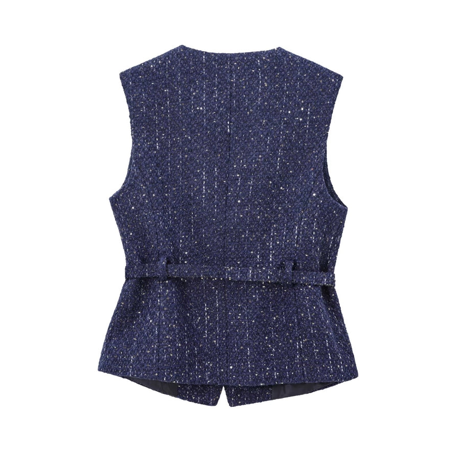 Women's Elegant Solid Color Belt Single Breasted Vest