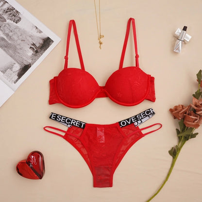Solid Color Sexy Back Beauty Gather Bra&Panty Set