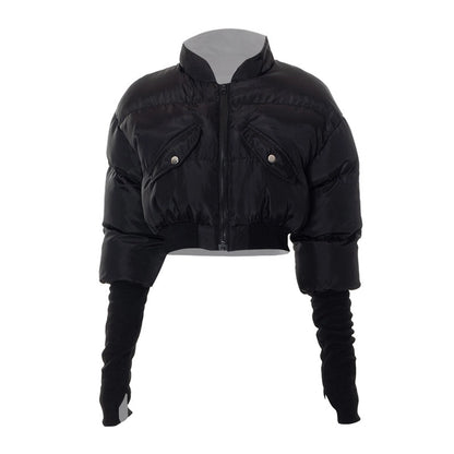 Women's Streetwear Solid Color Zipper Coat cotton clothes
