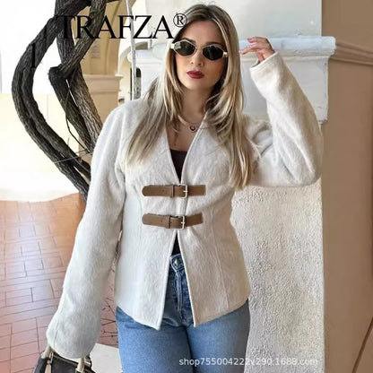 Women's Elegant Solid Color Woolen Coat