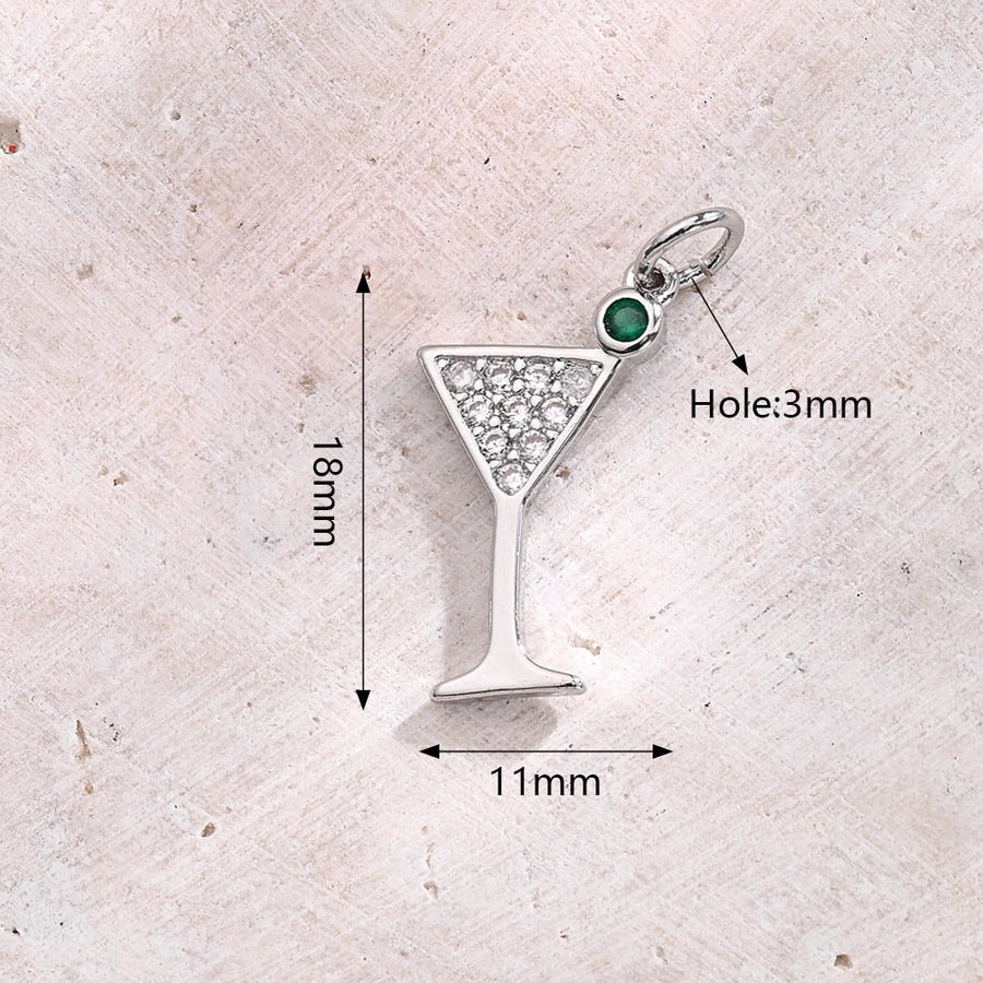 1 Pc/Package 14x7mm 18x11mm 21x9mm Hole 3~3.9mm Copper Zircon White Gold Plated Wine Glass Wine Bottle Polished Pendant Jewelry Accessories