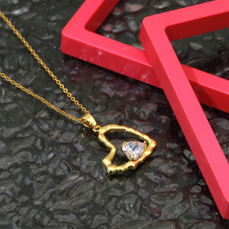 Simple Style Heart Shape 304 Stainless Steel Copper Plating Inlay Zircon K Gold Plated Women's Pendant Necklace