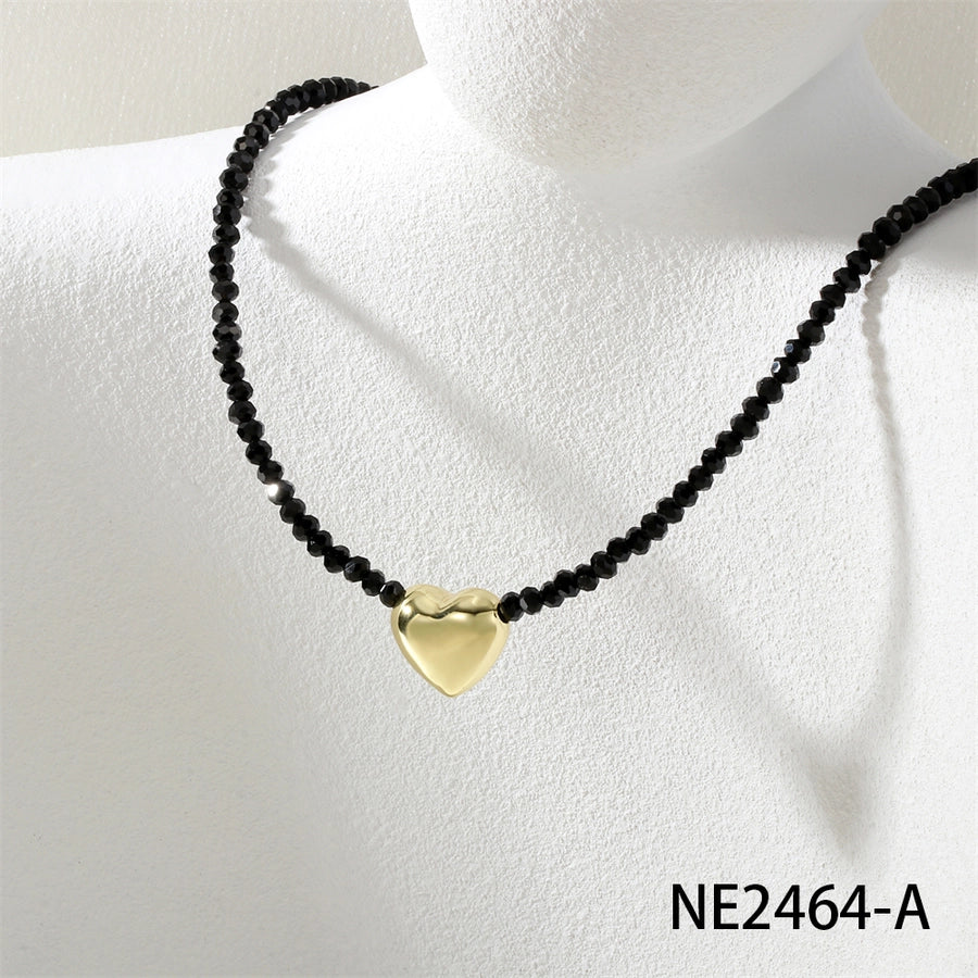 IG Style Simple Style Heart Shape Glass Copper Beaded Chain Beaded Necklaces