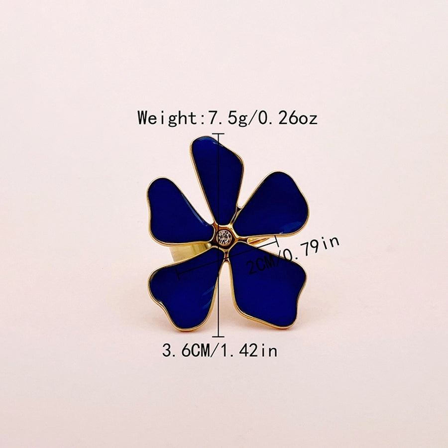 Jewelry Preppy Style Sweet Pastoral Flower Rhombus 304 Stainless Steel Zircon 14K Gold Plated Enamel Open Rings
