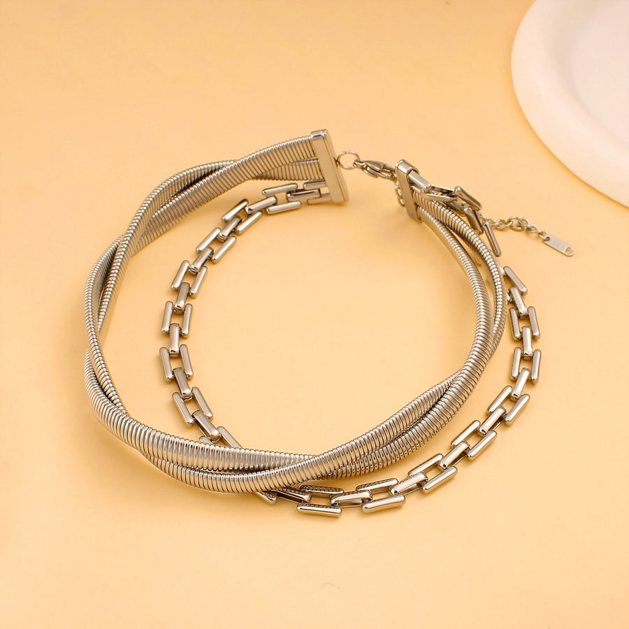 Jewelry Elegant Solid Color 304 Stainless Steel 18K Gold Plated Plating Layered Necklaces