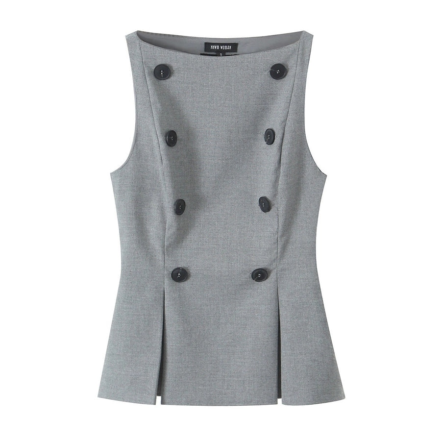 Women's Elegant Solid Color Double Breasted Vest Casual Jacket