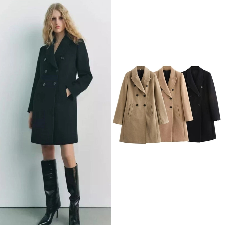 Women's Casual Elegant Solid Color Double Breasted Woolen Coat