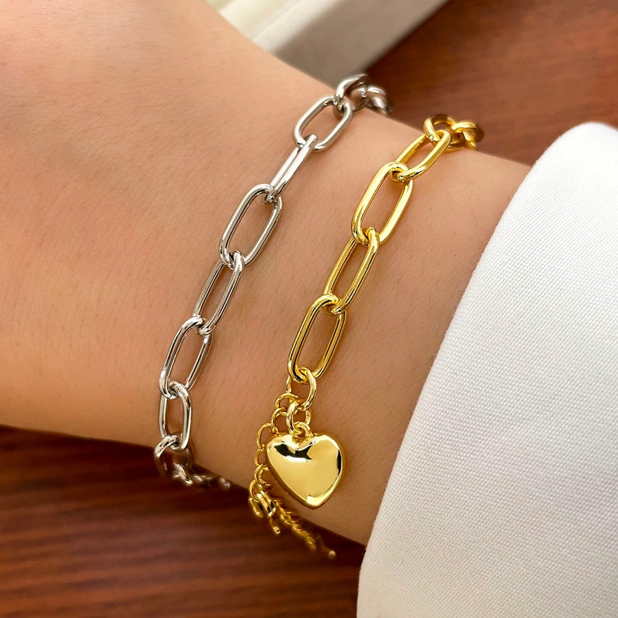 Jewelry Simple Style Classic Style Heart Shape Copper K Gold Plated White Gold Plated Polishing Plating Bracelets