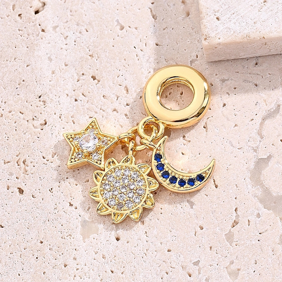 1 Piece 26mm 28mm 30mm Hole 4~4.9mm Copper Zircon 18K Gold Plated Sun Heart Shape Airplane Beads Jewelry Accessories