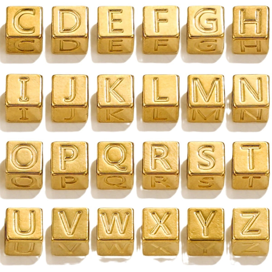 10 PCS/Package 7*7MM Hole 5~5.9mm Titanium Steel Gold Plated Letter Square Jewelry Accessories