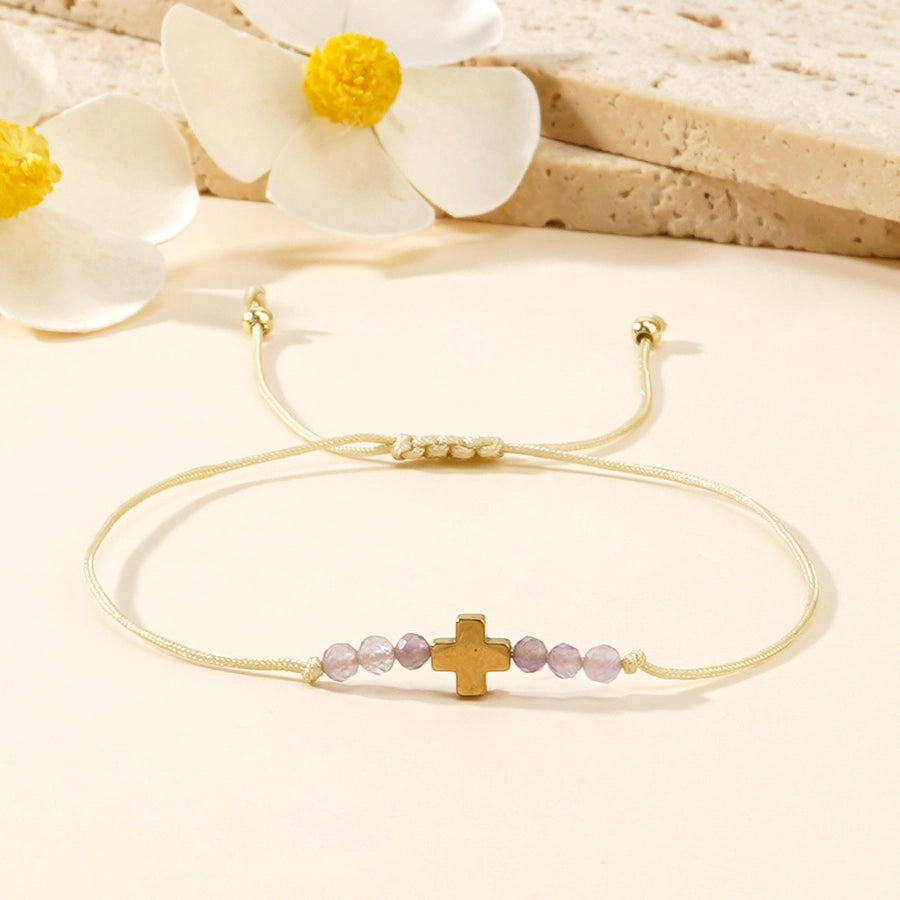 Simple Style Cross natural stone rope Copper  String Bracelets