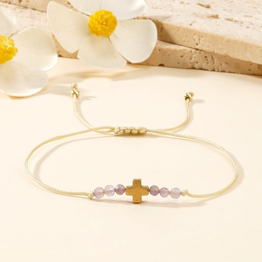 Simple Style Cross natural stone rope Copper  String Bracelets