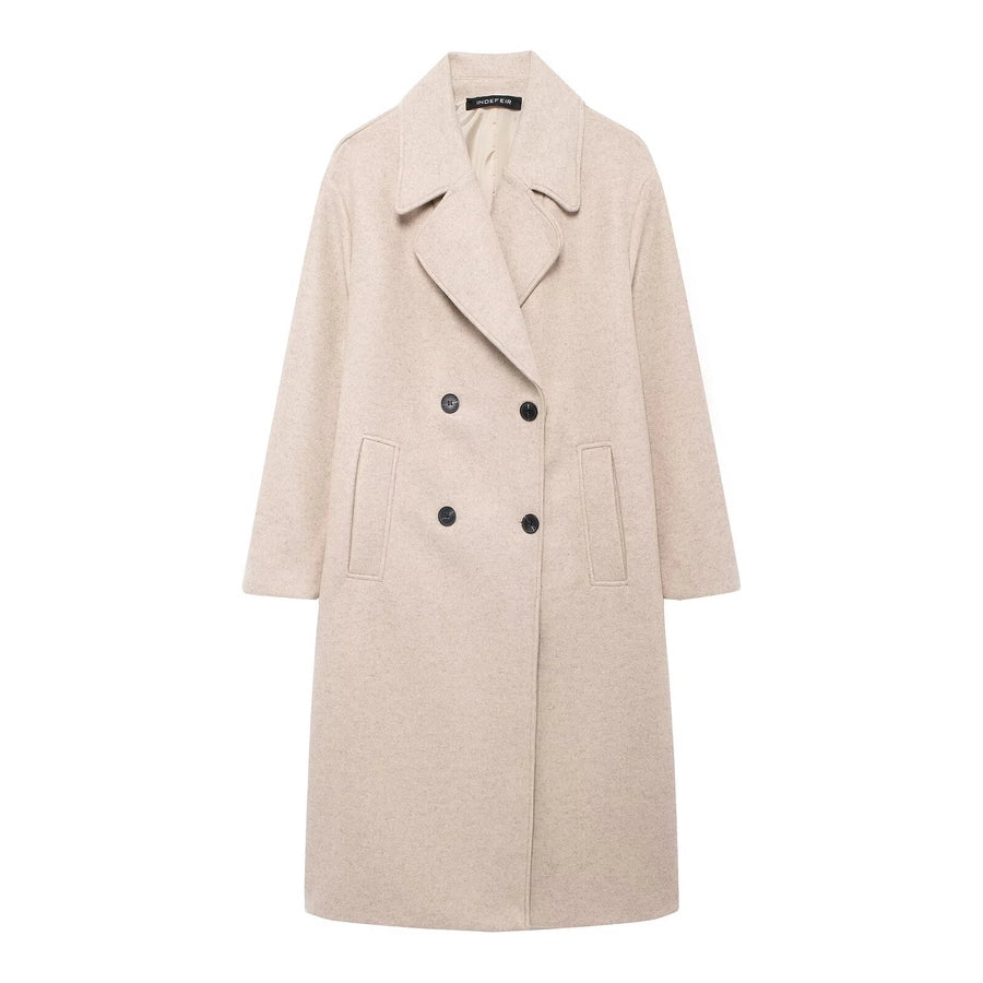 Women's Elegant Solid Color Double Breasted Coat