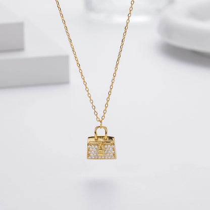 925 Sterling Silver Rack Plated Plated Long-Lasting Plated Zircon cable chain Inlay Bag Pendant Necklace