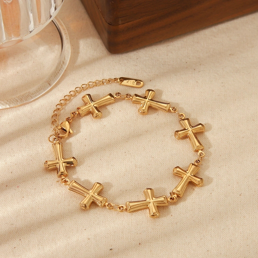Jewelry Retro Simple Style Geometric Cross 304 Stainless Steel 18K Gold Plated Jewelry Set