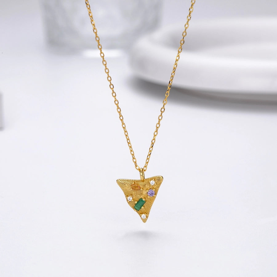 925 Sterling Silver Rack Plated Plated Long-Lasting Plated Zircon cable chain Inlay Triangle Pendant Necklace