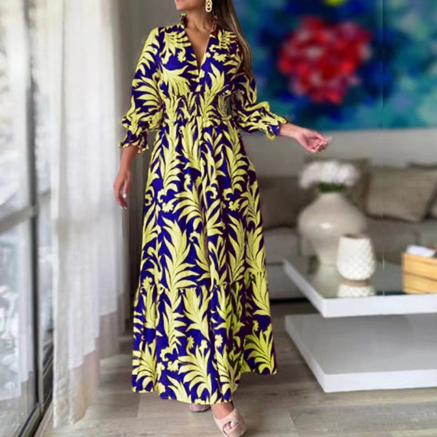 women's a-line skirt classic style v neck long sleeve plant maxi long dress daily