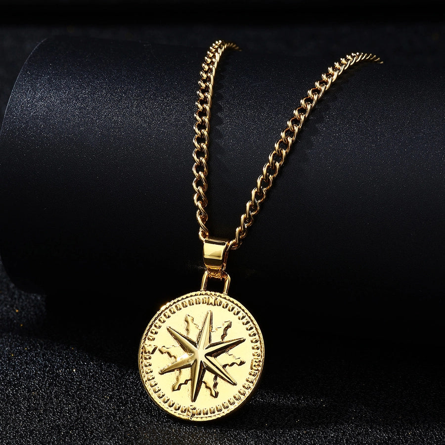 Casual Round 304 Stainless Steel 18K Gold Plated Men's Pendant Necklace