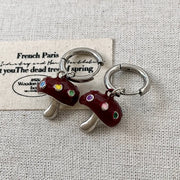 B Mushroom Pendant Ear Buckle