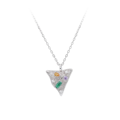 925 Sterling Silver Rack Plated Plated Long-Lasting Plated Zircon cable chain Inlay Triangle Pendant Necklace